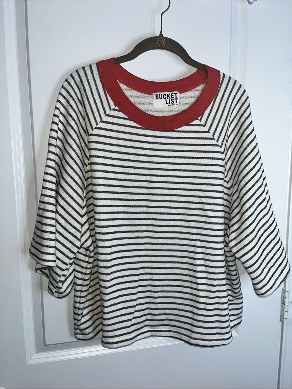 Bucket List Cotton Terry Cloth Lined Striped Cropped Oversize Casual Beach Top L - Picture 7 of 10